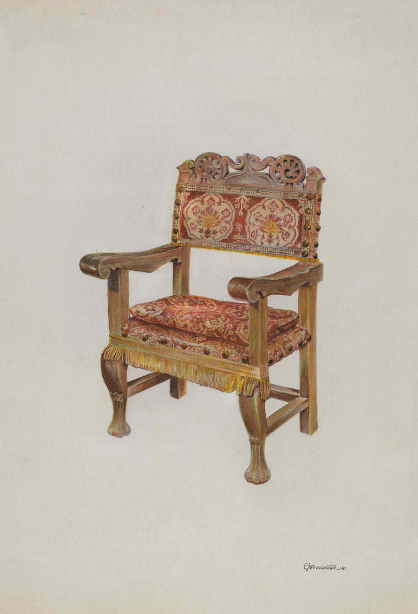 Hand-carved Armchair by Gerald Transpota (American, active c. 1935), 16X12"(A3)Poster Print