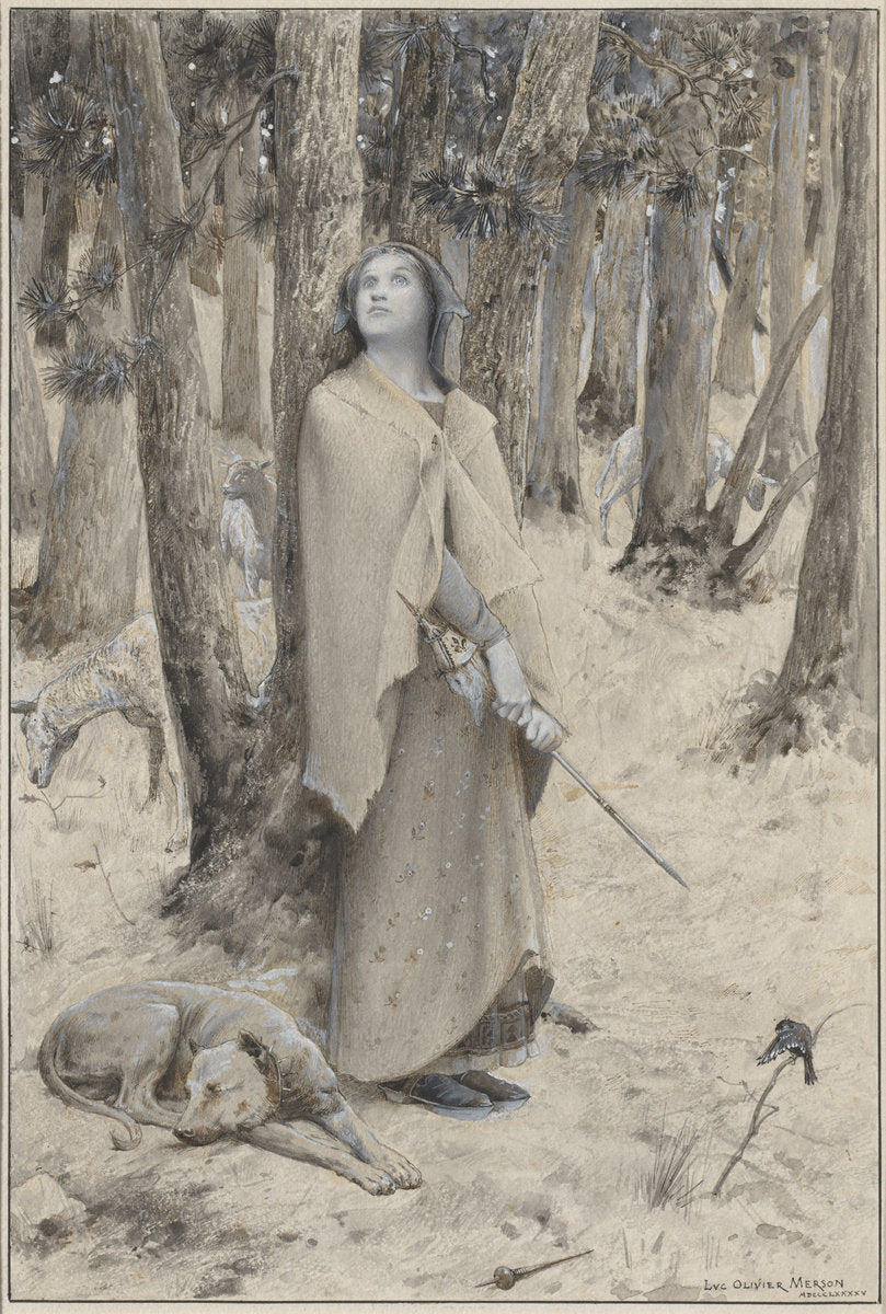 Joan of Arc Hearing the Voices by Luc Olivier Merson (French, 1846 - 1920), 16X12"(A3)Poster Print