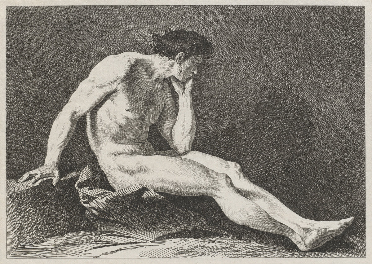 Seated Man with Head in Hand by Carle Van Loo (French, 1705 - 1765), 16X12"(A3)Poster Print