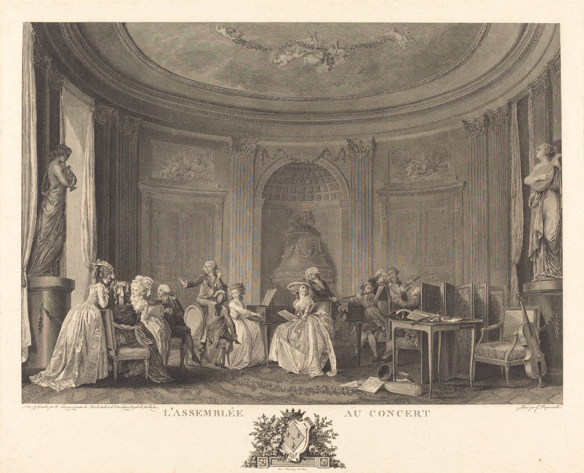 L'assemblee au concert by Francois-Nicolas-Barthelemy Dequevauviller after Nicolas Lavreince (French, 1745 - c. 1807), 16X12"(A3)Poster Print