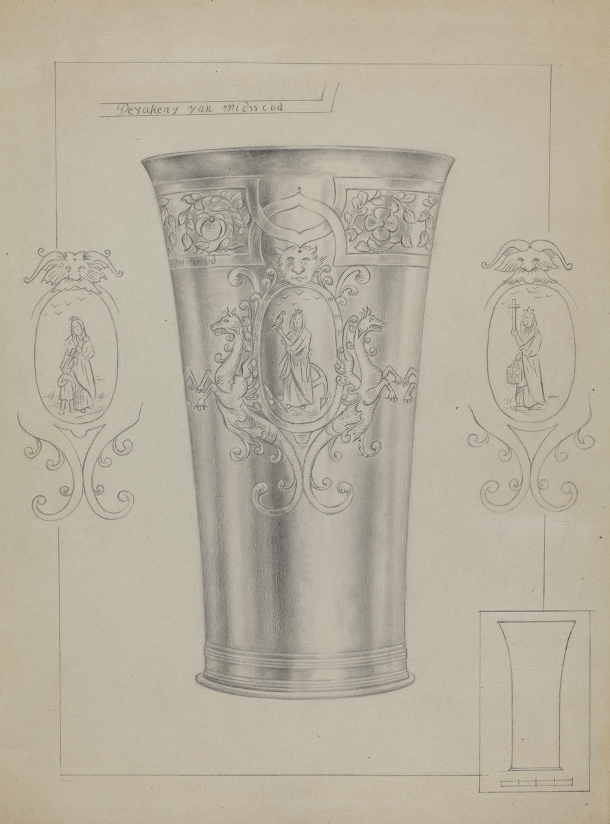 Silver Beakers by Clayton Braun (American, active c. 1935), 16X12"(A3)Poster Print