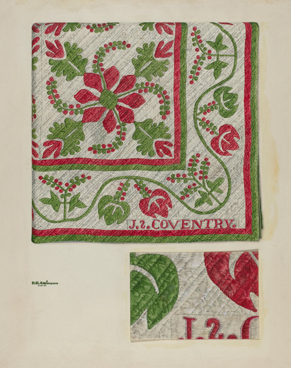 Pepperberry Quilt by Ralph Atkinson (American, active c. 1935), 16X12"(A3)Poster Print