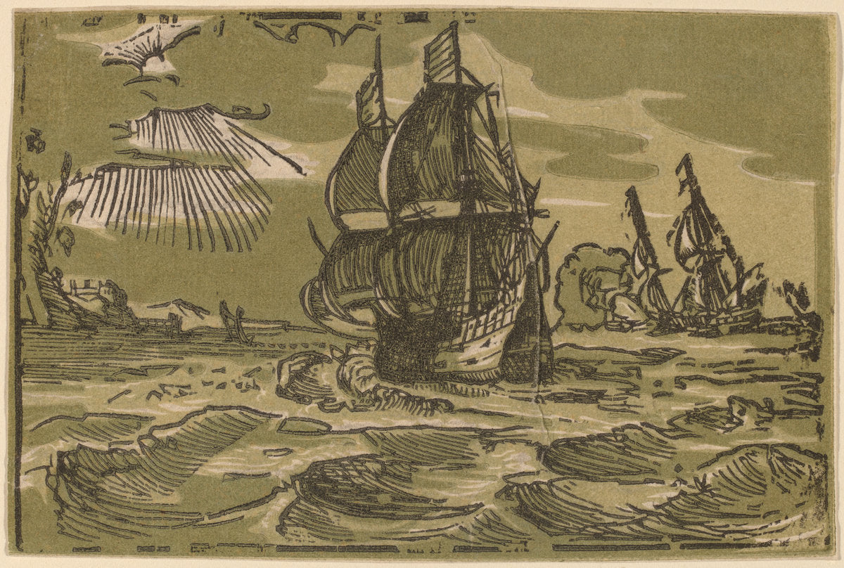 Seascape with Two Sailing Vessels by Hendrik Goltzius (Dutch, 1558 - 1617), 16X12"(A3)Poster Print