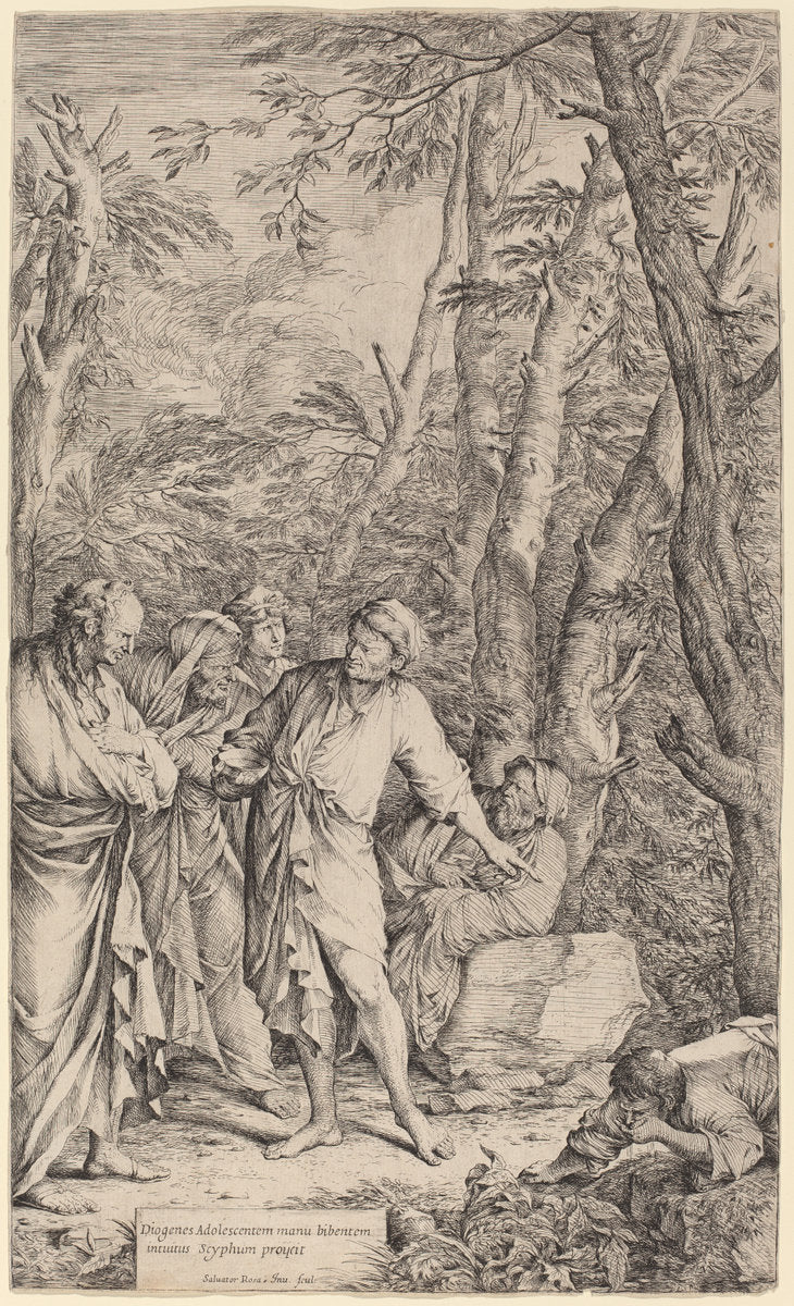 Diogenes Casting away his Bowl by Salvator Rosa (Italian, 1615 - 1673), 16X12"(A3)Poster Print
