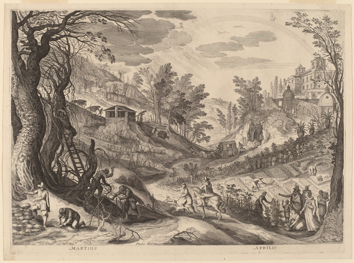 March and April by Aegidius Sadeler II after Paul Bril (Flemish, c. 1570 - 1629), 16X12"(A3)Poster Print