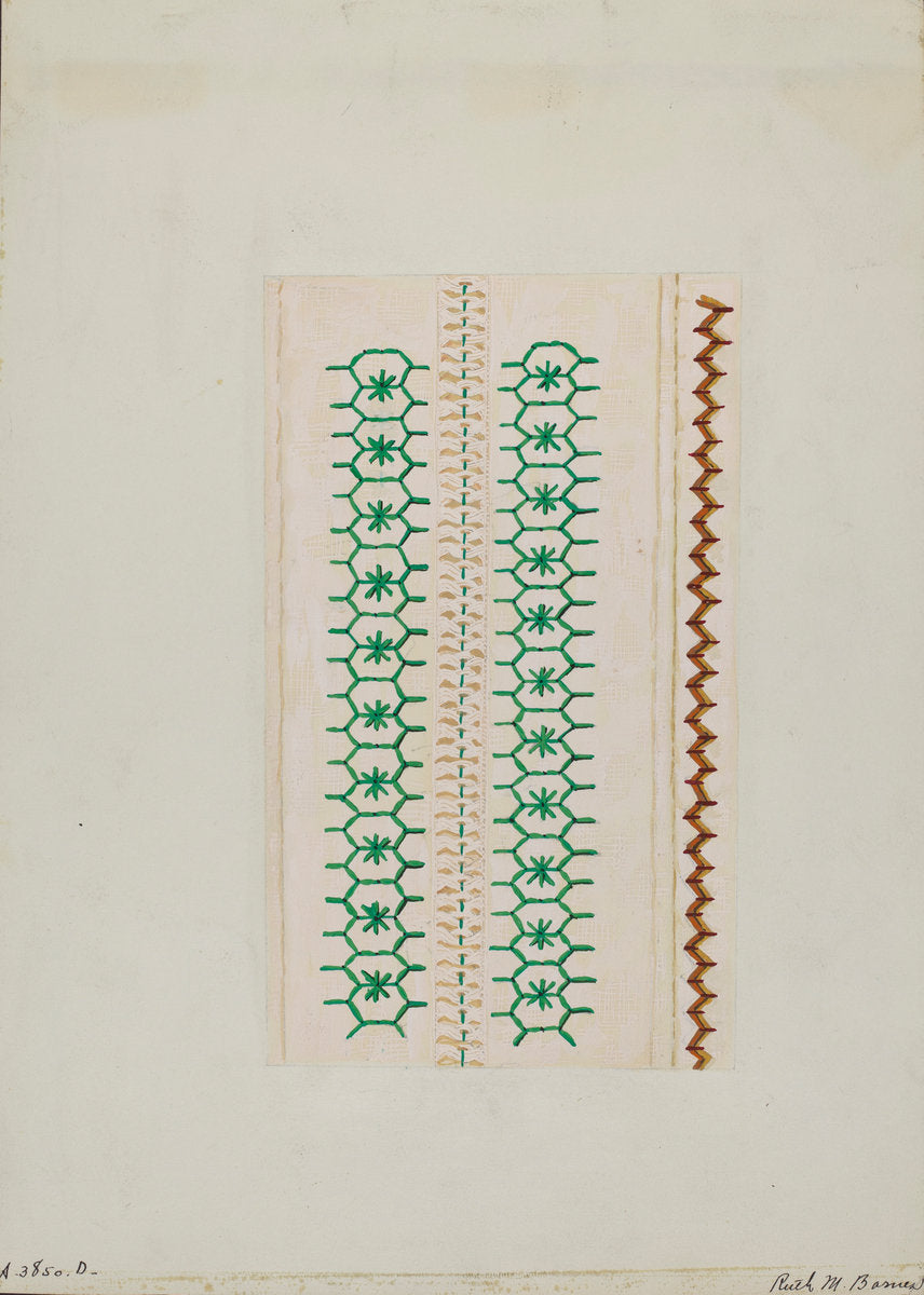 Sampler (Stitching) by Ruth M. Barnes (American, active c. 1935), 16X12"(A3)Poster Print