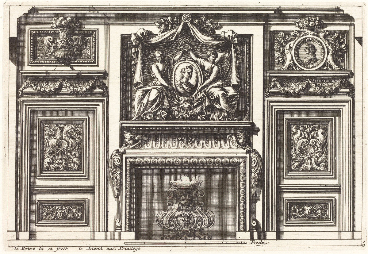Fireplaces and Other Interior Decorations by Jean Lepautre (French, 1618 - 1682), 16X12"(A3)Poster Print