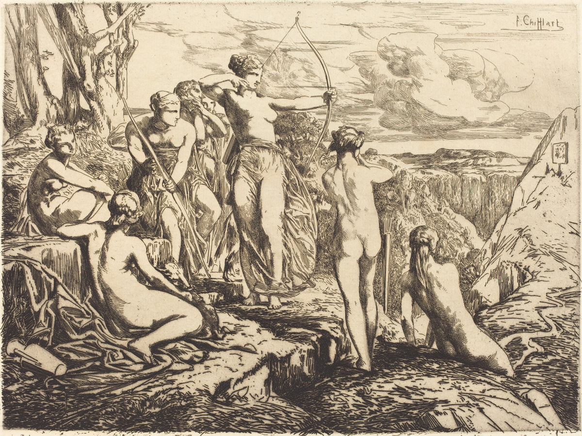 Diana and Her Nymphs by François-Nicolas Chifflart (French, 1825 - 1901), 16X12"(A3)Poster Print