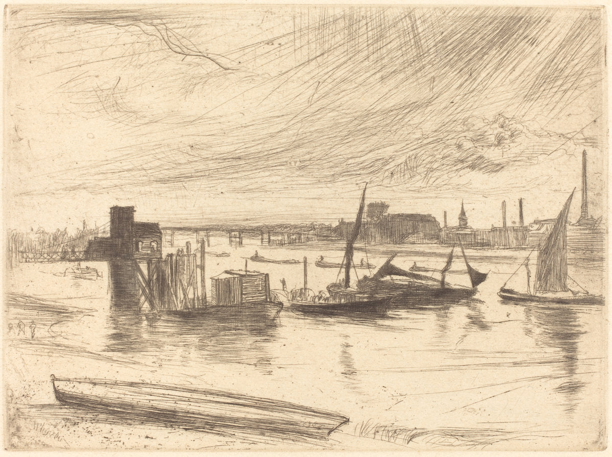 Early Morning, Battersea by James McNeill Whistler (American, 1834 - 1903), 16X12"(A3)Poster Print