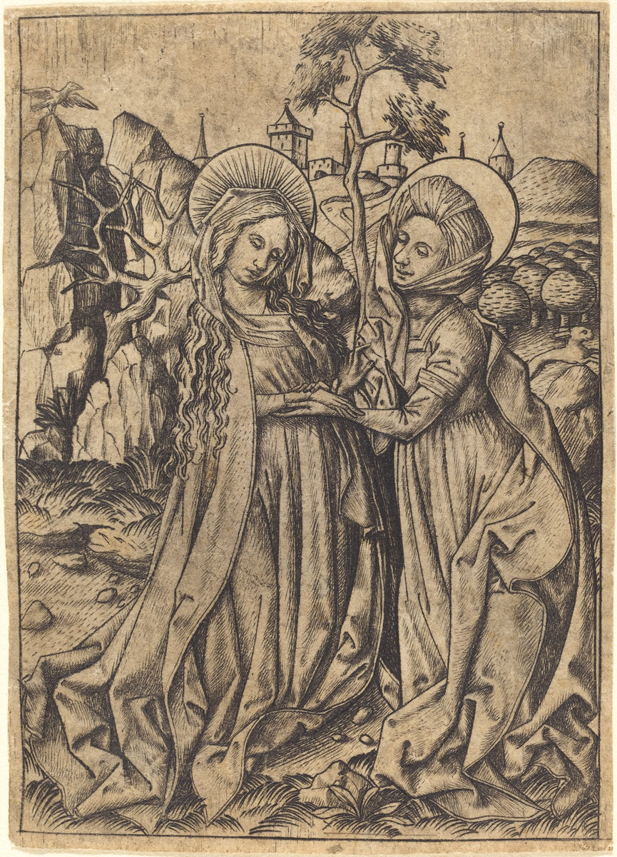 The Visitation by Master E.S. (German, active c. 1450 - active 1467), 16X12"(A3)Poster Print