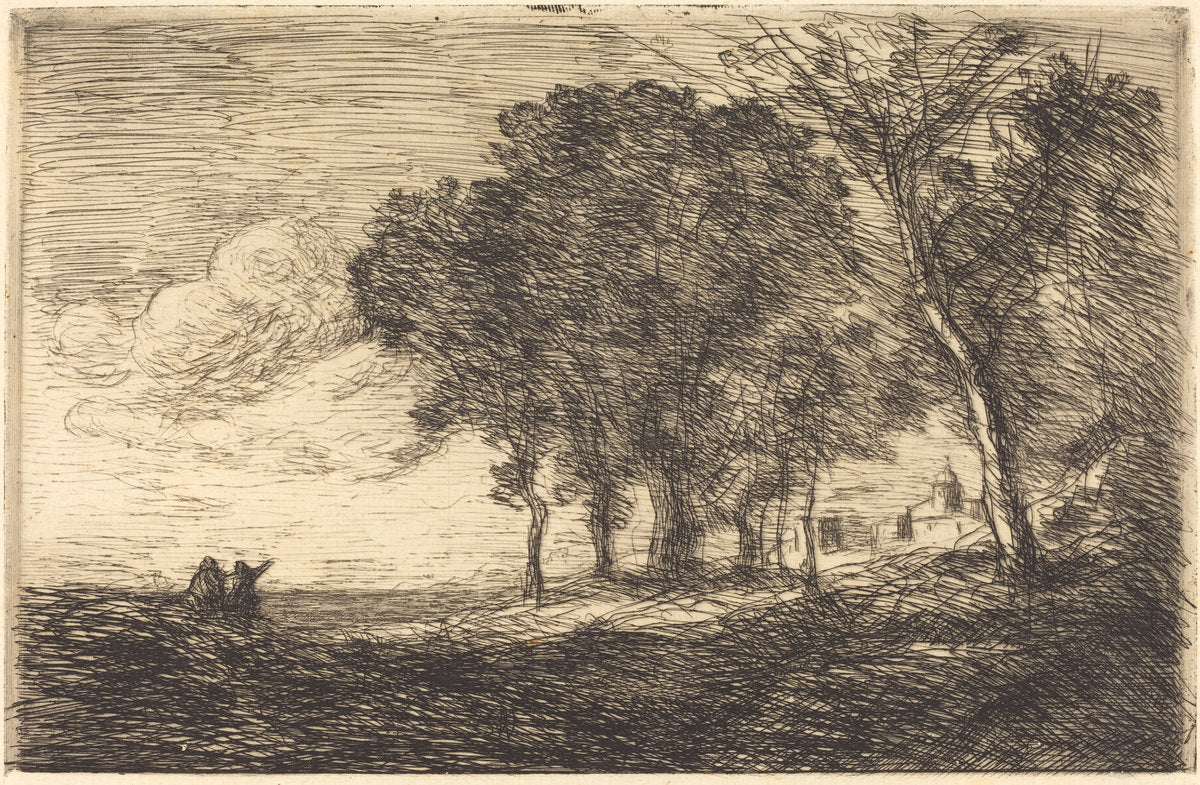 Italian Landscape (Paysage d'Italie) by Jean-Baptiste-Camille Corot (French, 1796 - 1875), 16X12"(A3)Poster Print