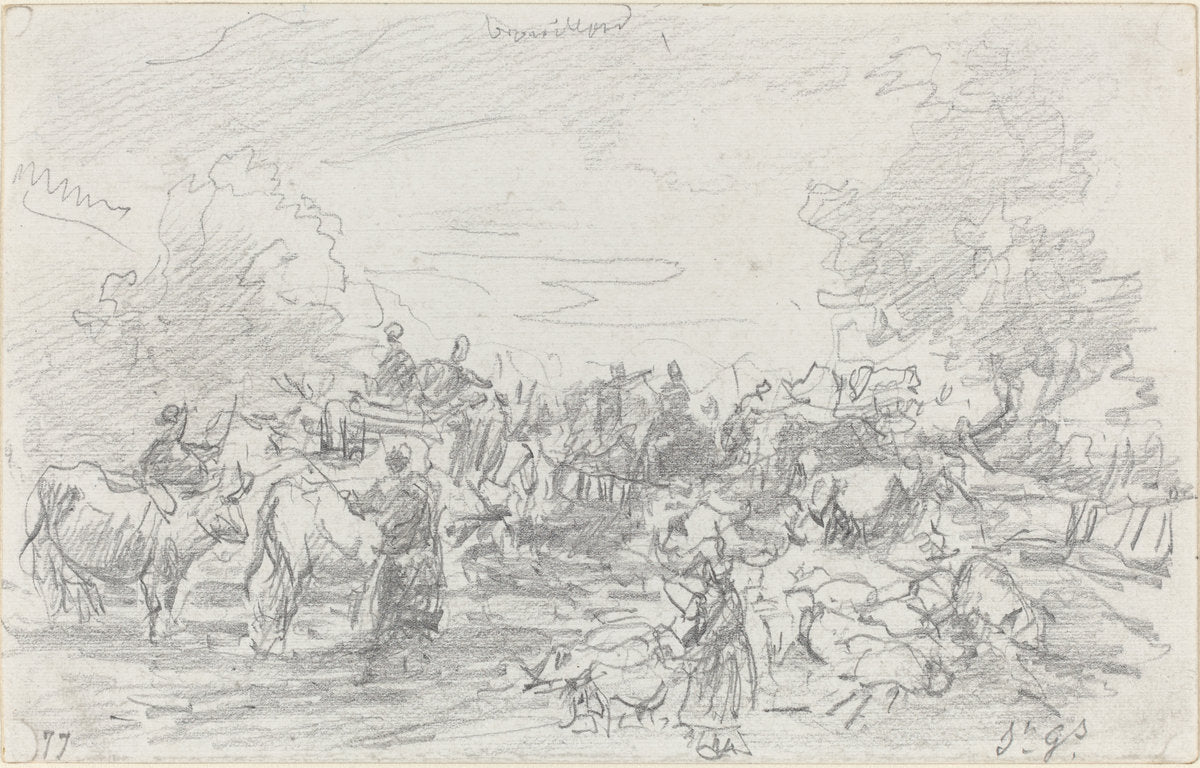 Herds Crossing a Stream by Eugène Boudin (French, 1824 - 1898), 16X12"(A3)Poster Print