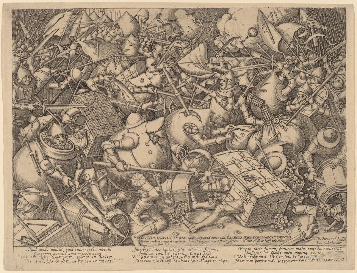 The Battle of the Moneybags and the Strongboxes by Pieter van der Heyden after Pieter Bruegel the Elder (Flemish, active c. 1551/1572), 16X12"(A3)Poster Print