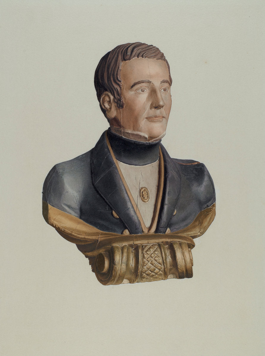 Figurehad: "Solomon Piper" by Ingrid Selmer-Larsen (American, 1913 - 2005), 16X12"(A3)Poster Print