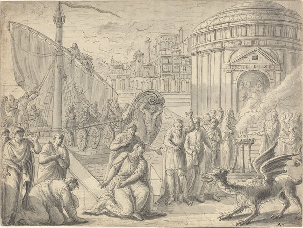 The Arrival of Aesculapius in Rome by François Boitard (French, c. 1670 - c. 1715), 16X12"(A3)Poster Print