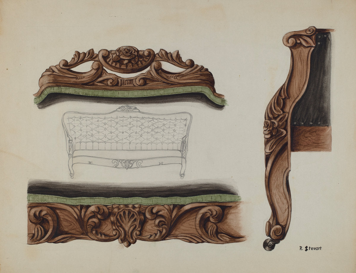 Carvings of a Sofa by Robert Stewart (American, active c. 1935), 16X12"(A3)Poster Print
