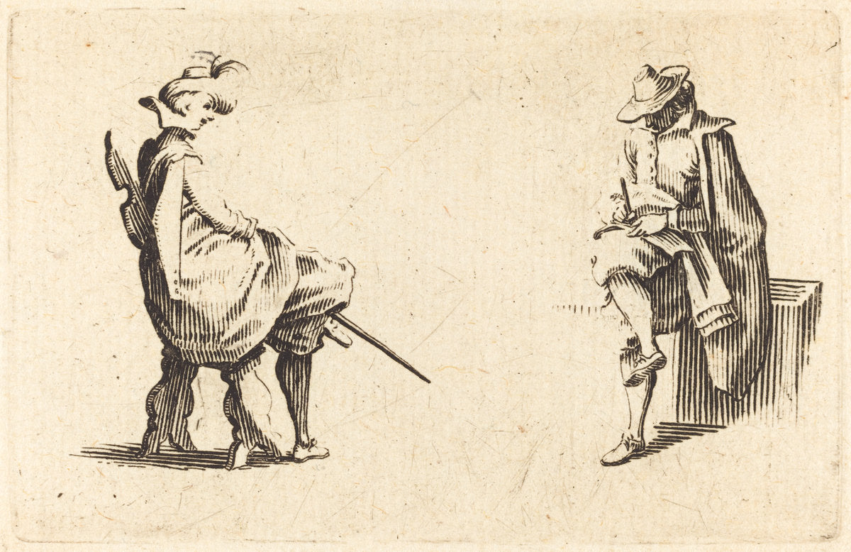 Two Seated Figures by Jacques Callot (French, 1592 - 1635), 16X12"(A3)Poster Print