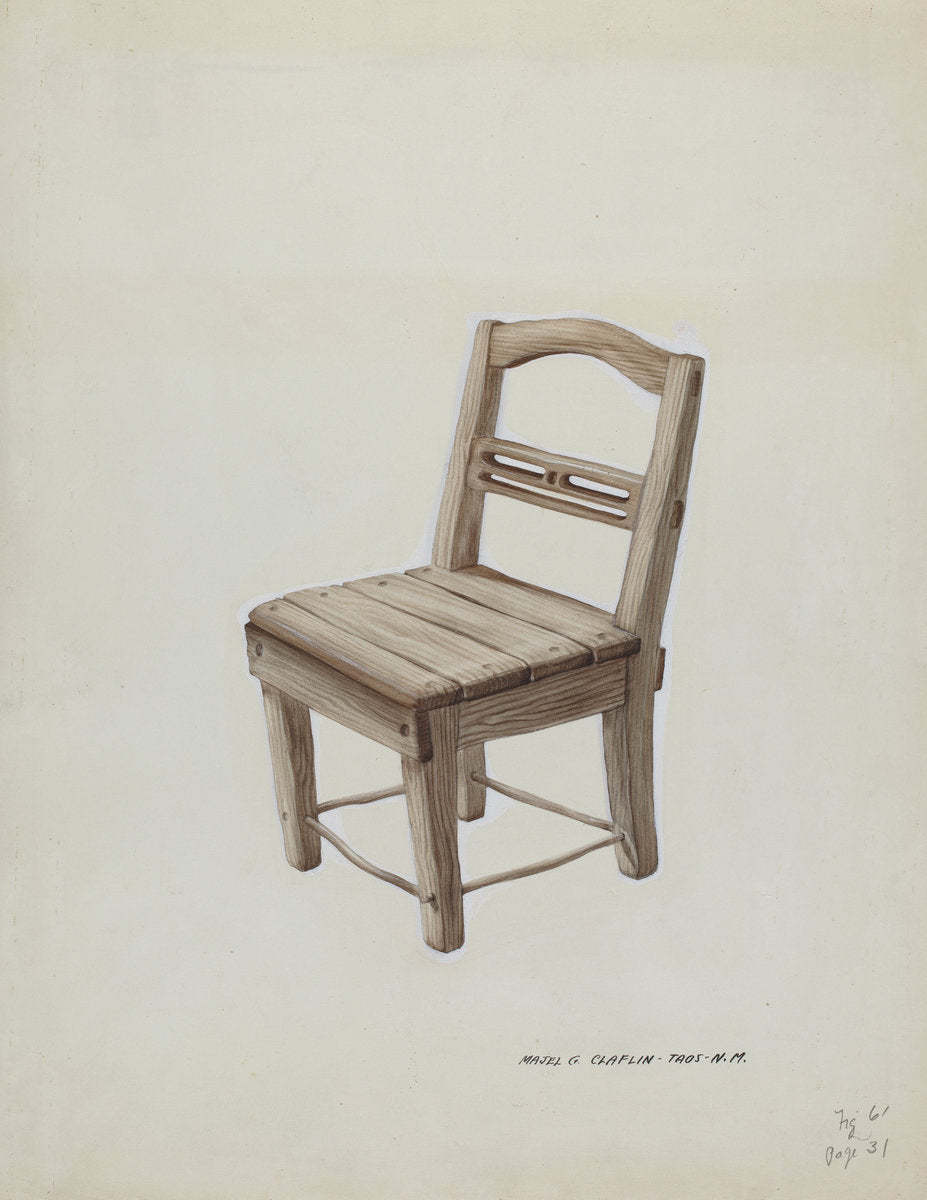 Small Wooden Chair by Majel G. Claflin (American, active c. 1935), 16X12"(A3)Poster Print