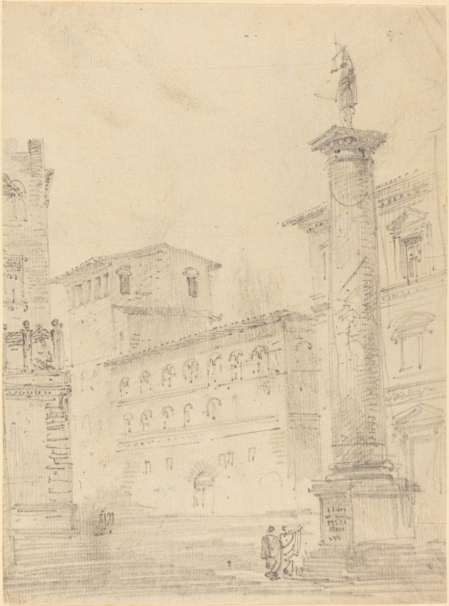 Figures on a Roman Piazza by Robert Smith (Irish, 1792 - 1882), 16X12"(A3)Poster Print