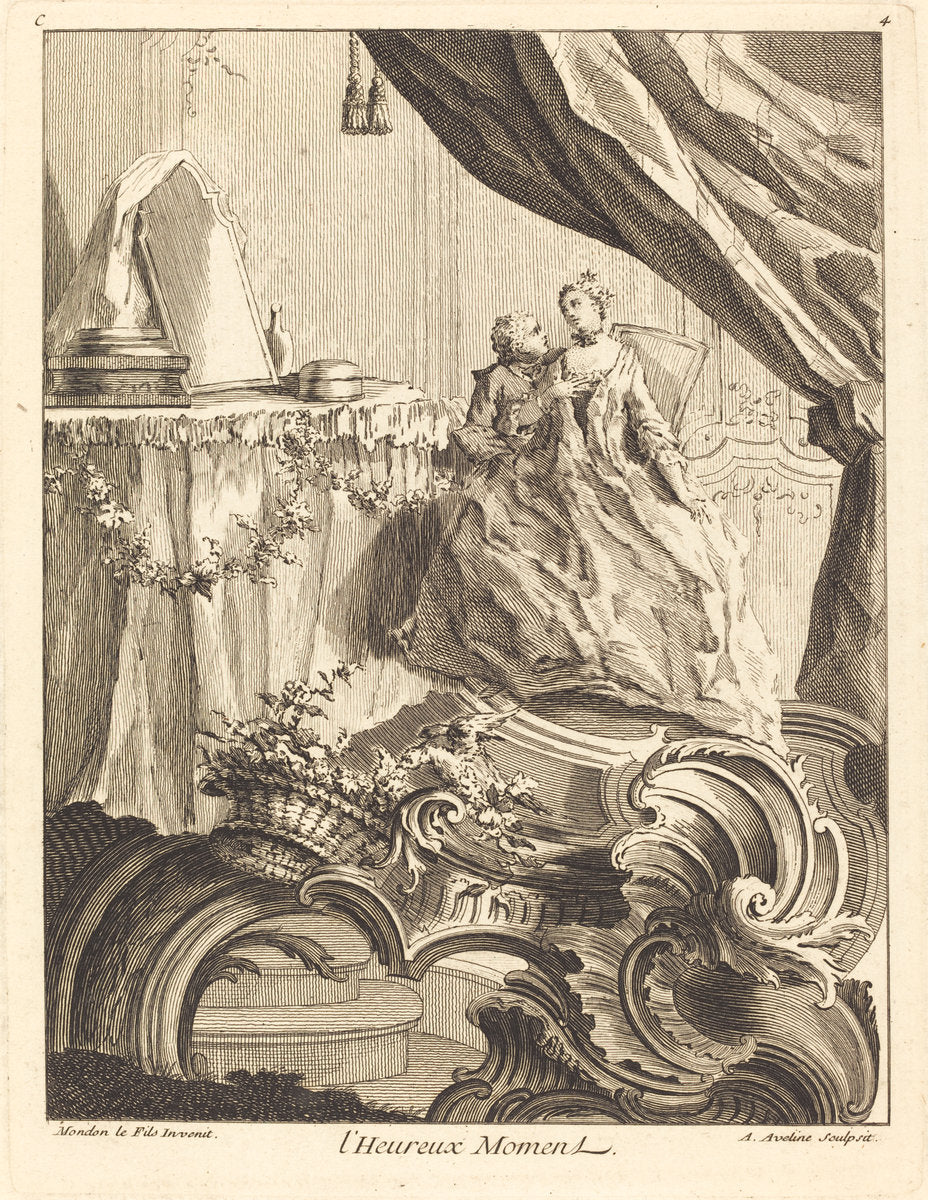 l'Heureux Moment by Antoine Aveline after Jean Mondon (French, 1691 - 1743), 16X12"(A3)Poster Print