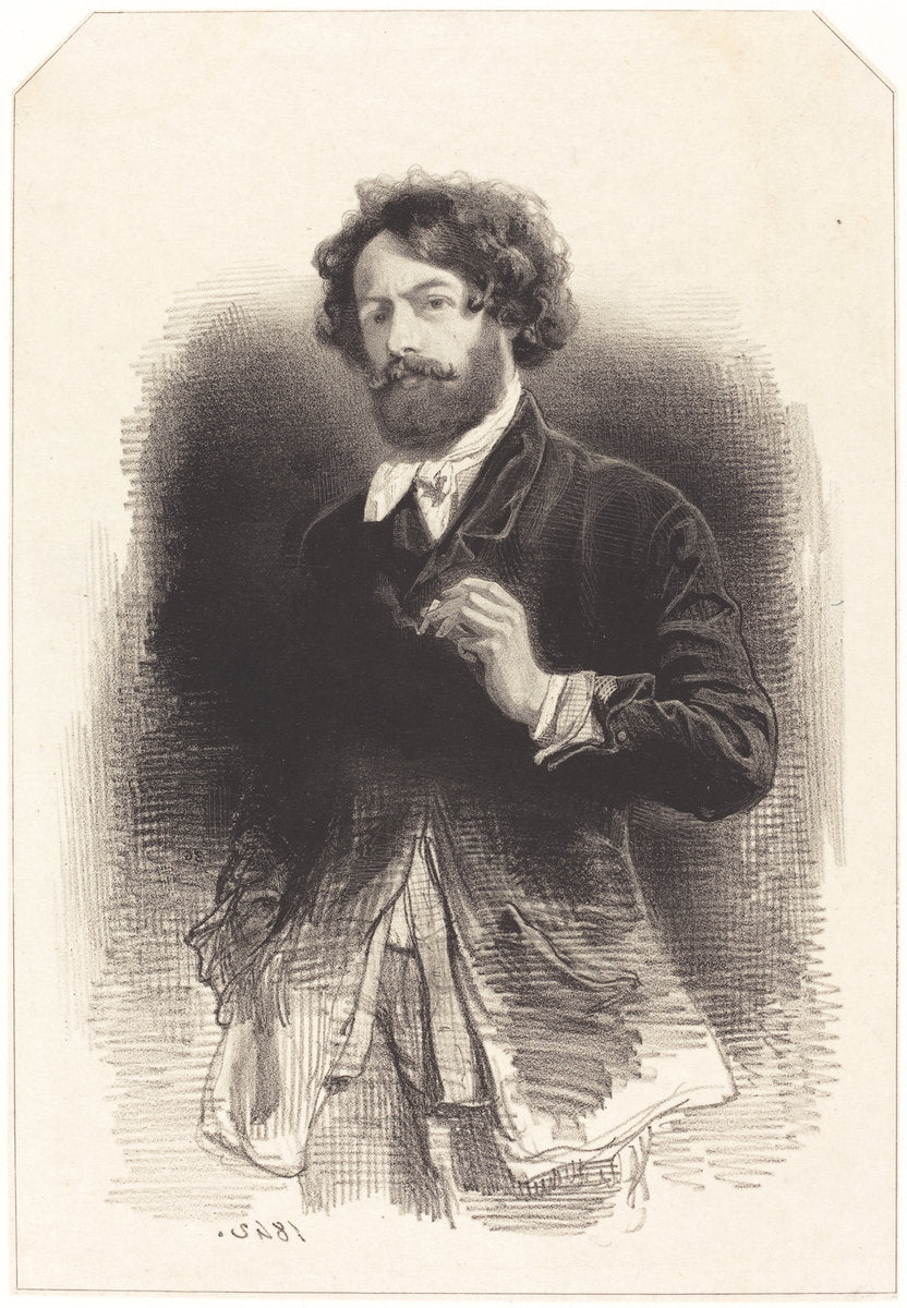 Self-Portrait with a Cigarette by Paul Gavarni (French, 1804 - 1866), 16X12"(A3)Poster Print