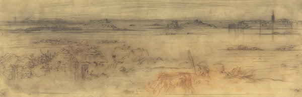 Seascape with a Fortified City at Right, Islands at Left and a Cottage in the Foreground by Félix-Hilaire Buhot (French, 1847 - 1898), 16X12"(A3)Poster Print