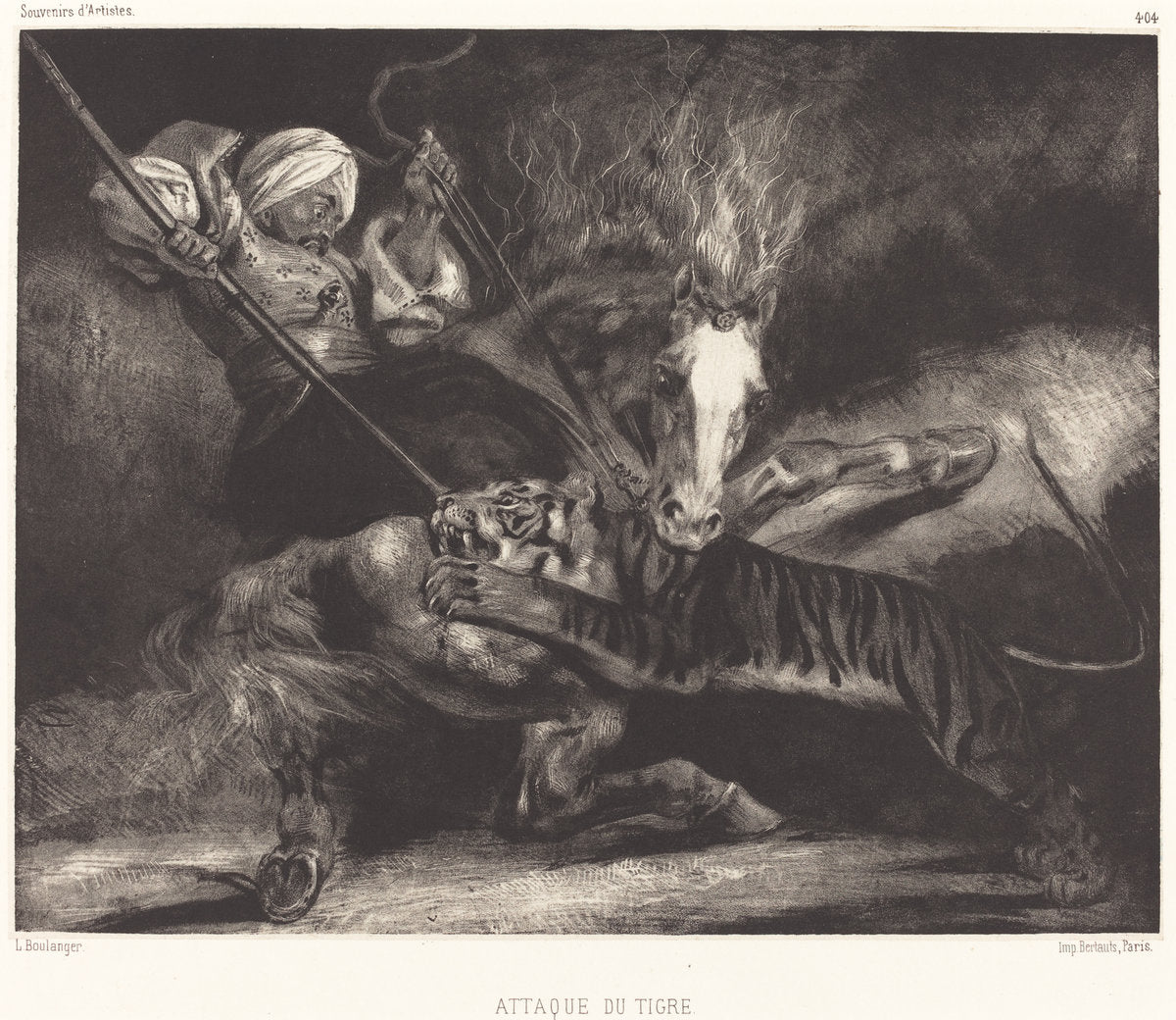 Attaque du tigre by Louis-Candide Boulanger (French, 1806 - 1867), 16X12"(A3)Poster Print