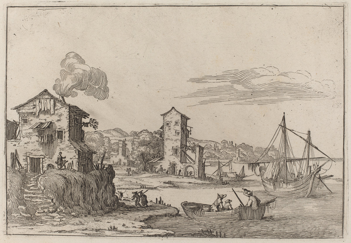 Rustic Seaport by Ercole Bazicaluva (Italian, c. 1610 - 1661 or after), 16X12"(A3)Poster Print