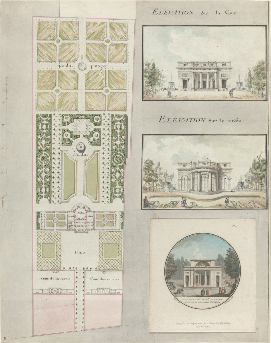 Project for the House and Gardens of Mlle. Guimard by Jean Testard and Charles-Philippe Campion de Tersan (French, born c. 1740), 16X12"(A3)Poster Print