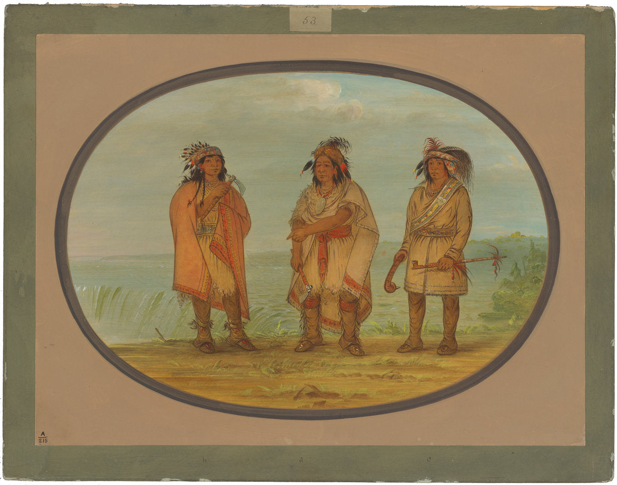 Seneca Chief, Red Jacket, with Two Warriors by George Catlin (American, 1796 - 1872), 16X12"(A3)Poster Print