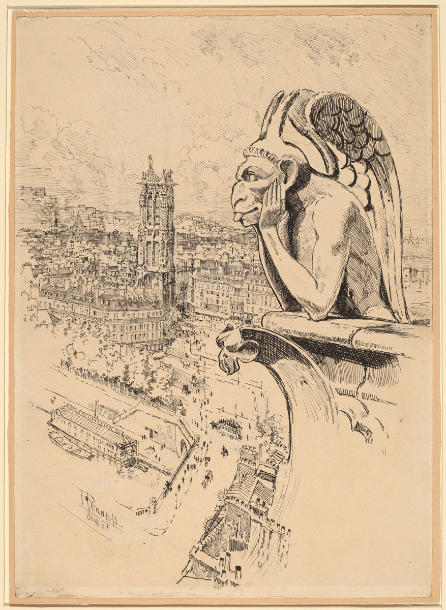 Study for "Le Stryge" by Joseph Pennell (American, 1857 - 1926), 16X12"(A3)Poster Print