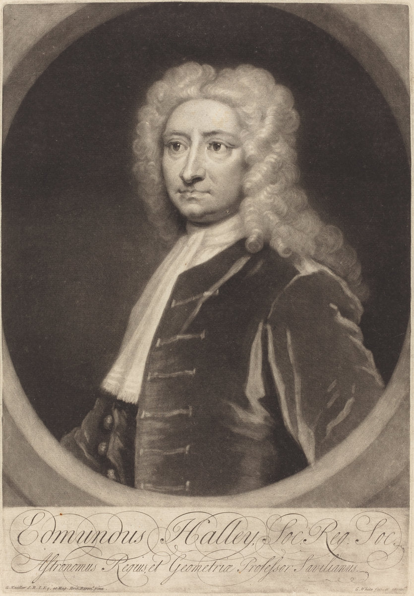 Edmund Halley by George White after Sir Godfrey Kneller (British, c. 1684 - 1732), 16X12"(A3)Poster Print
