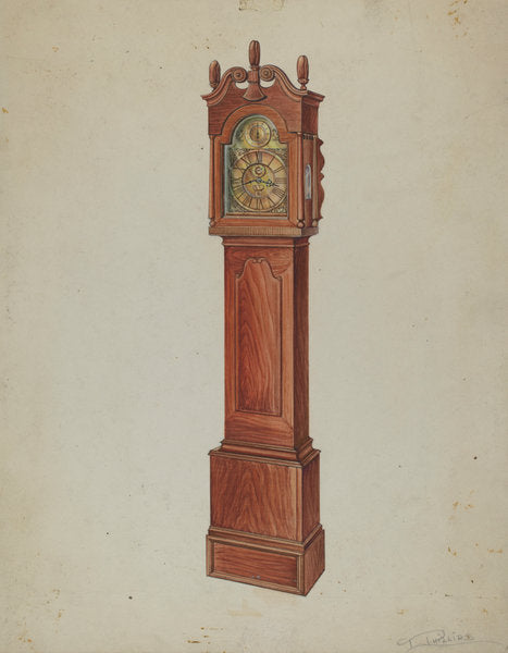 Clock (Grandfather) by Lawrence Phillips (American, active c. 1935), 16X12"(A3)Poster Print