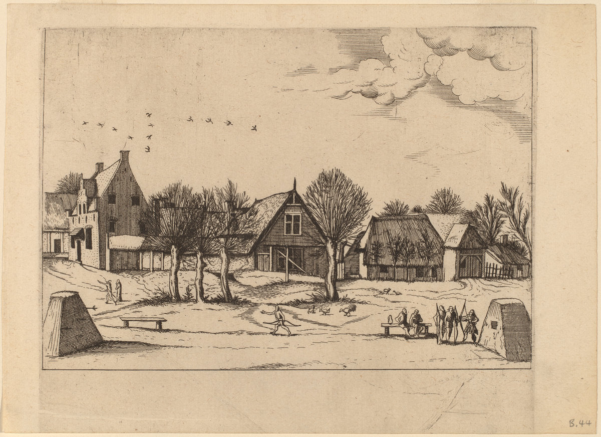Country Village by Johannes van Doetechum, the Elder and Lucas van Doetechum after Master of the Small Landscapes (Dutch, active 1554/1572; died before 1589), 16X12"(A3)Poster Print