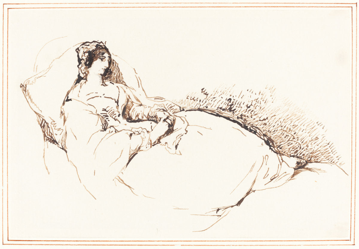 A Woman Reclining on a Cushion by George Jones (British, 1786 - 1869), 16X12"(A3)Poster Print