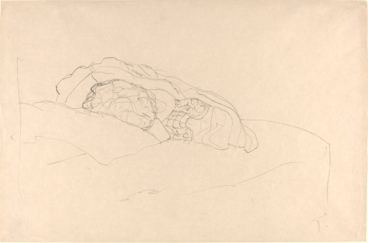 Curled up Girl on Bed by Gustav Klimt (Austrian, 1862 - 1918), 16X12"(A3)Poster Print