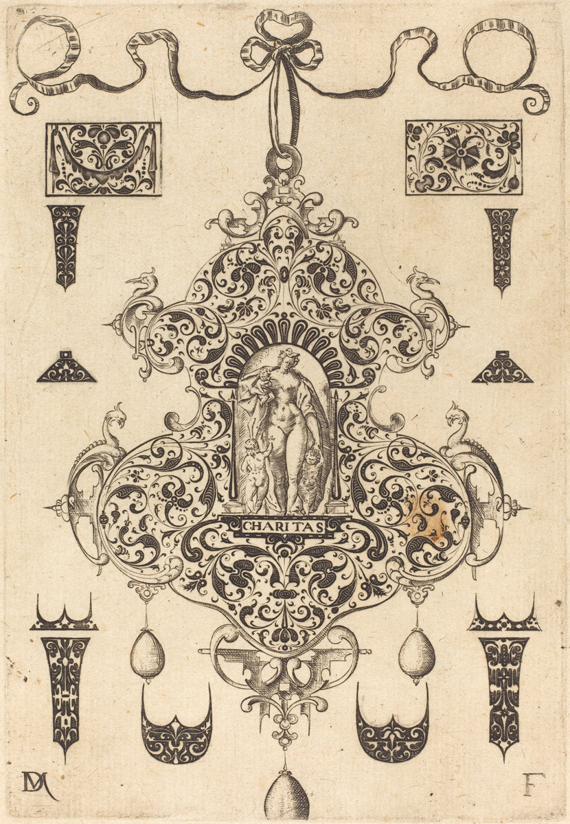 Large Pendant, Charity Standing at Centre by Daniel Mignot (German, active 1593/1596), 16X12"(A3)Poster Print