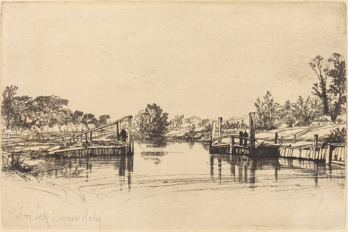 Eagham Lock by Francis Seymour Haden (British, 1818 - 1910), 16X12"(A3)Poster Print