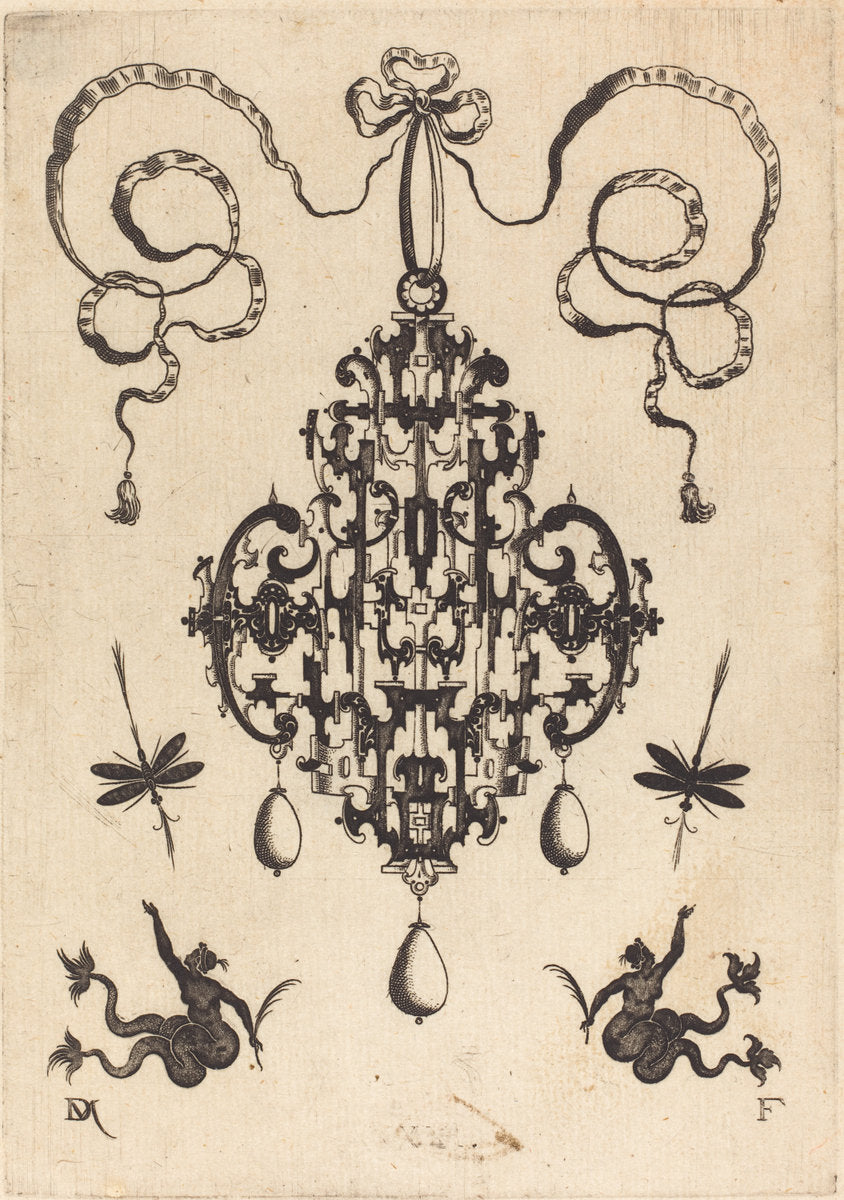 Large Pendant, Lower Left and Right Two Creatures of the Sea by Daniel Mignot (German, active 1593/1596), 16X12"(A3)Poster Print