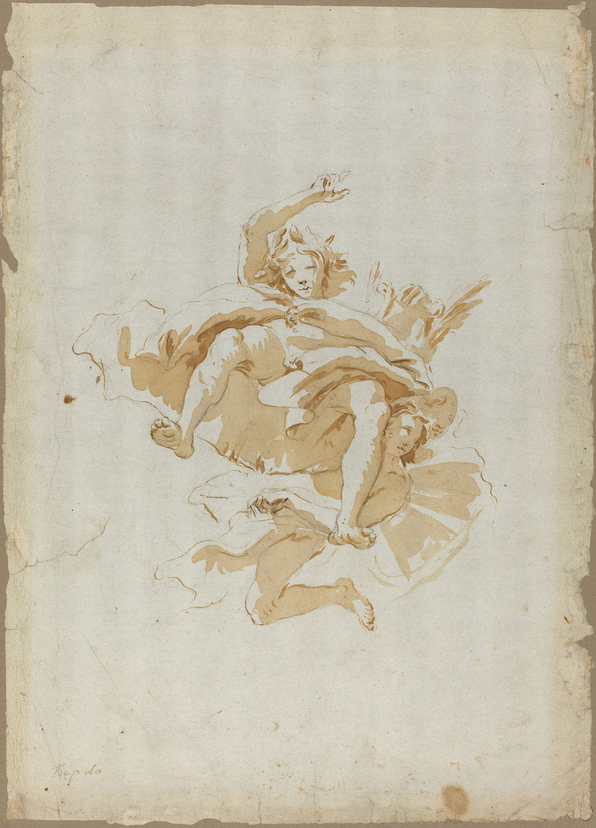 pen and brown ink with brown wash over (graphite?) by Follower of Giovanni Battista Tiepolo (Drawing for a Ceiling Fresco), 16X12"(A3)Poster Print