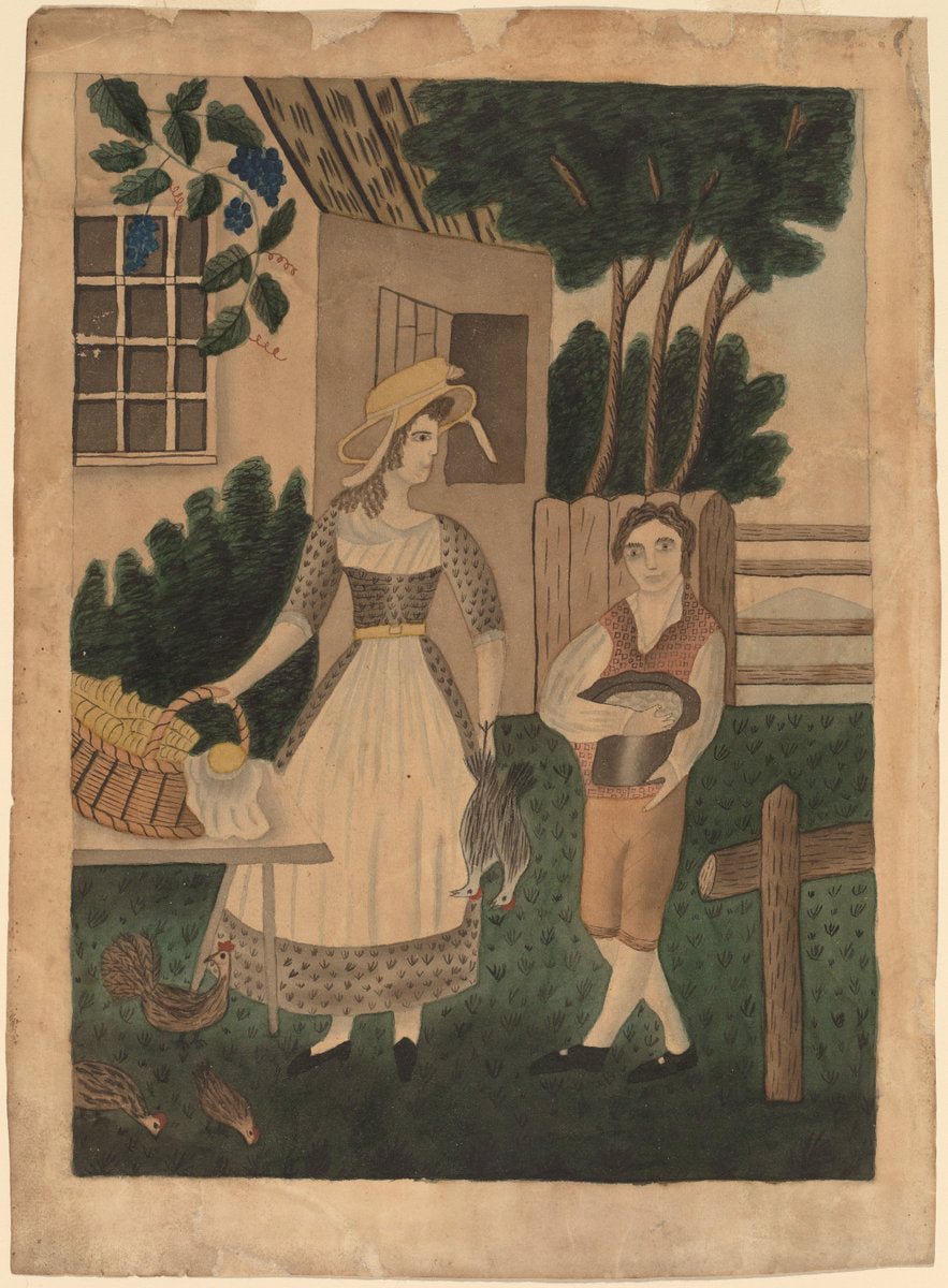 c. 1840 by American 19th Century (Woman and Boy with Provisions), 16X12"(A3)Poster Print