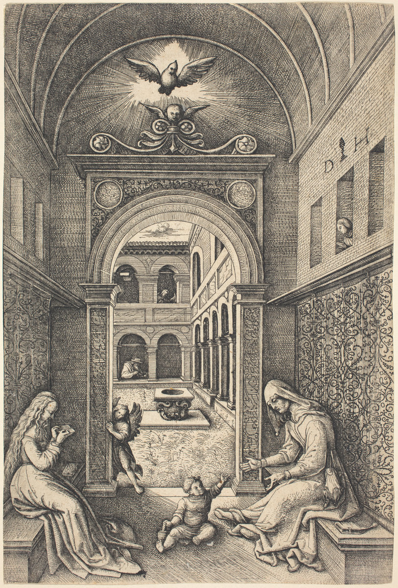 The Virgin and Child with Saint Anne by a Portal by Daniel Hopfer (German, c. 1470 - 1536), 16X12"(A3)Poster Print