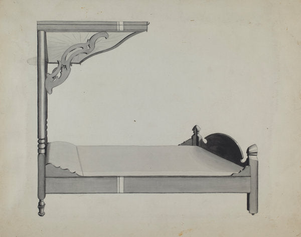 Half-canopy Carved Bed by Dorothy Posten (American, active c. 1935), 16X12"(A3)Poster Print