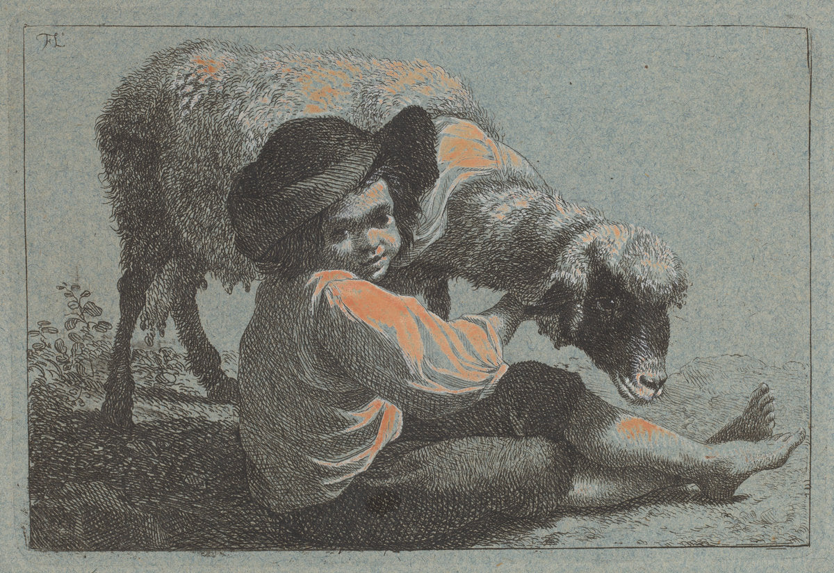Seated Peasant Boy Holding a Sheep by Francesco Londonio (Italian, 1723 - 1783), 16X12"(A3)Poster Print
