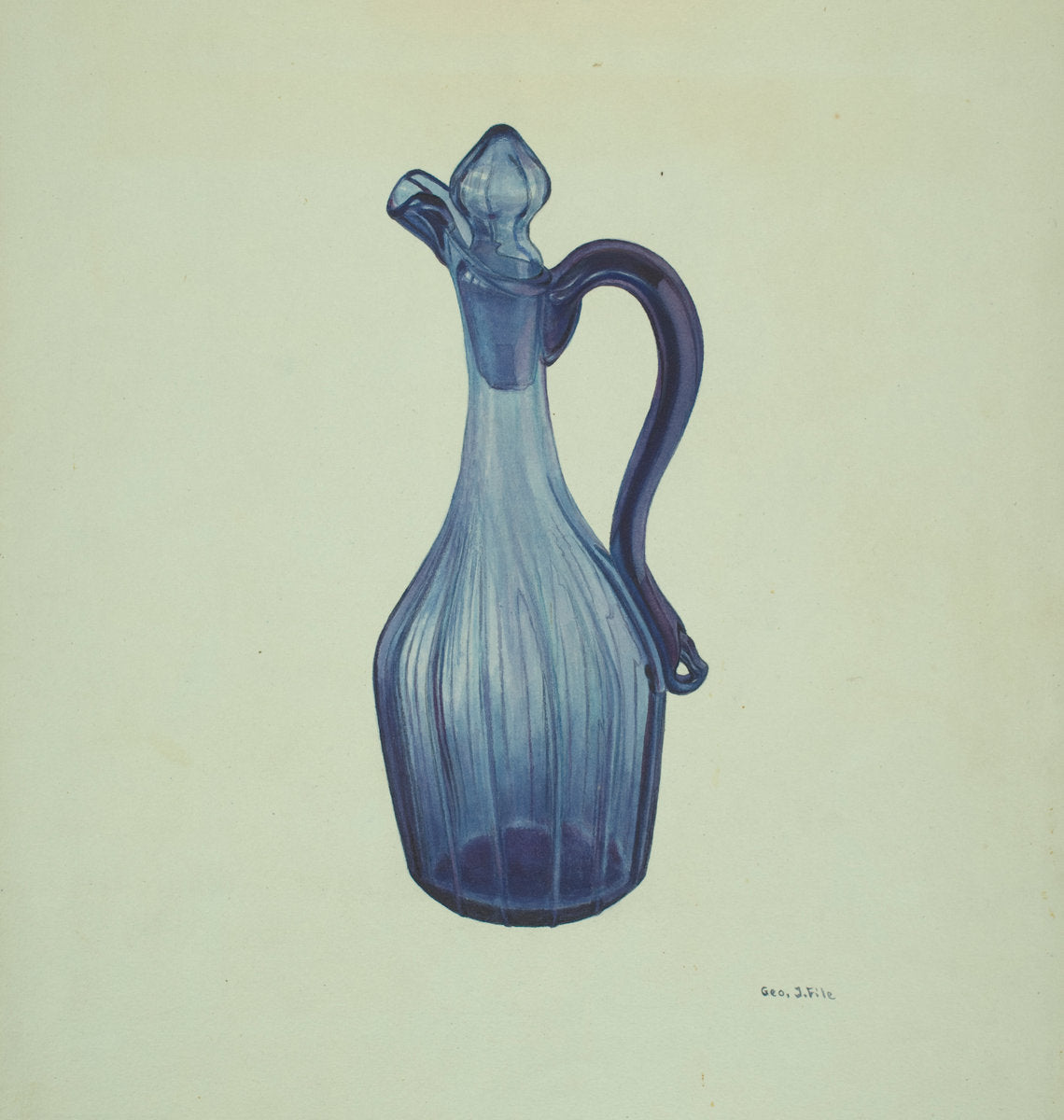 Blue Glass Cruet and Stopper by George File (American, active c. 1935), 16X12"(A3)Poster Print