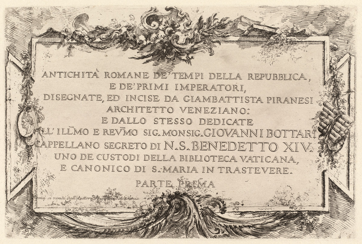 Frontispiece by Giovanni Battista Piranesi (Venetian, 1720 - 1778), 16X12"(A3)Poster Print