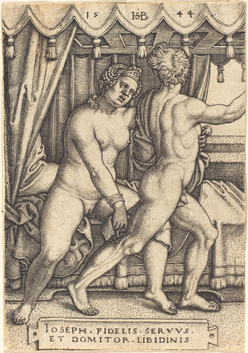 Joseph and Potiphar's Wife by Sebald Beham (German, 1500 - 1550), 16X12"(A3)Poster Print