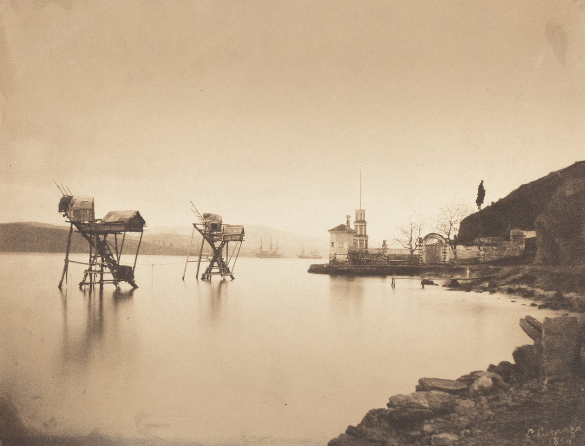 Pecheries at Kiretch-Bournou (Bosphore, Europe) (Fisheries at Kiretch-Bournou (Bosphorus, Europe)) by Ernest De Caranza (French, active 1850s), 16X12"(A3)Poster Print