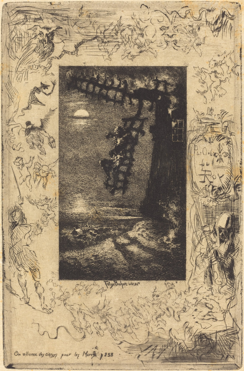 On allume les cierges pour les Morts (They light candles for the dead) by Félix-Hilaire Buhot (French, 1847 - 1898), 16X12"(A3)Poster Print