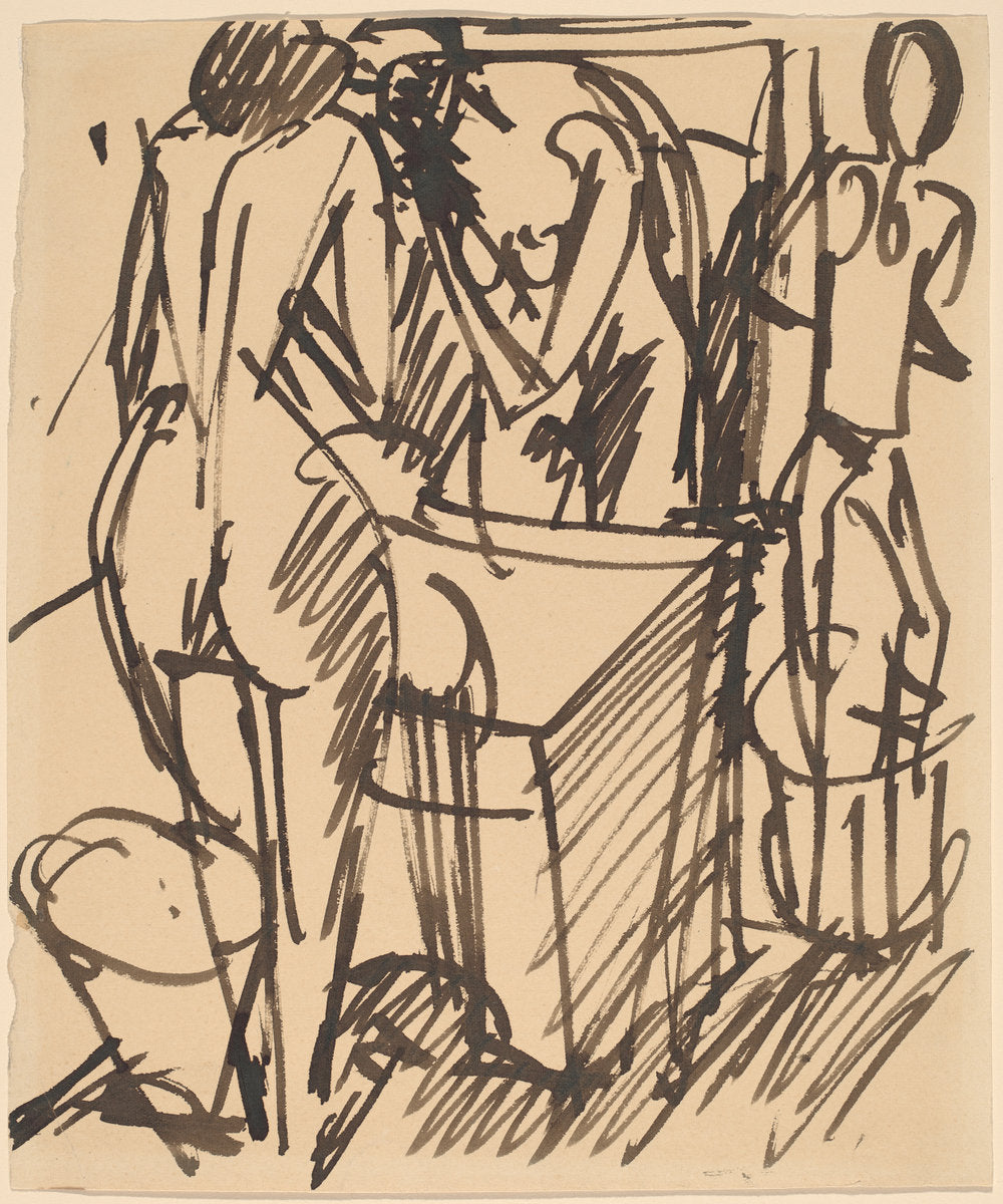 Nude with a Mirror, Standing Before a Washstand by Ernst Ludwig Kirchner (German, 1880 - 1938), 16X12"(A3)Poster Print
